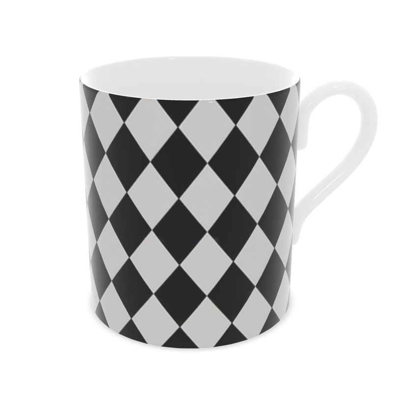 Harlequin Fine Bone China Mug - Elegant Black Luxury Designer Mug
