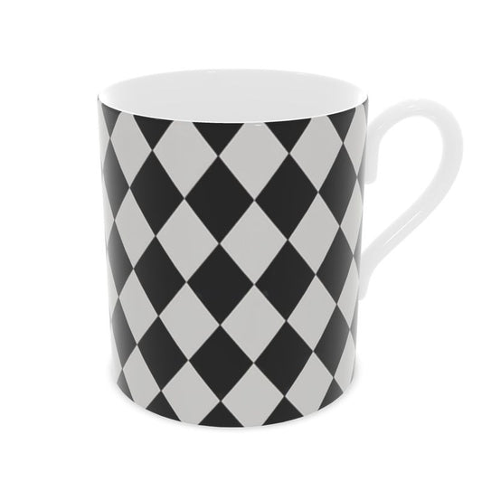 Harlequin Fine Bone China Mug - Elegant Black Luxury Designer Mug