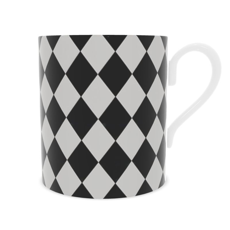 Harlequin Fine Bone China Mug - Elegant Black Luxury Designer Mug