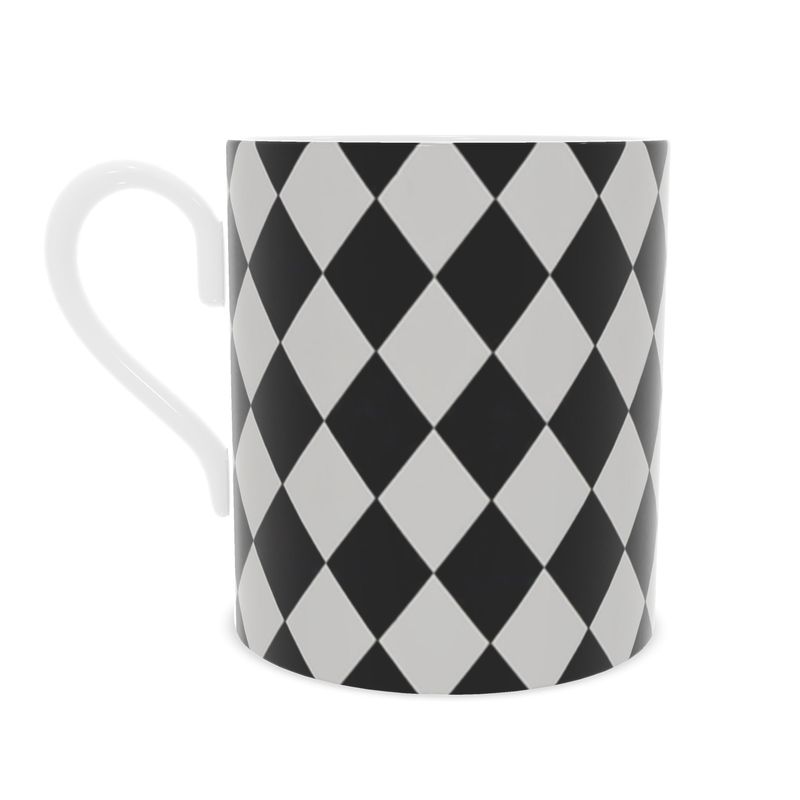 Harlequin Fine Bone China Mug - Elegant Black Luxury Designer Mug