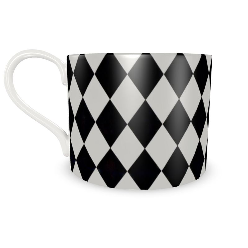 Elegant Black Harlequin Coffee Cup - Designer Fine Bone China Mug