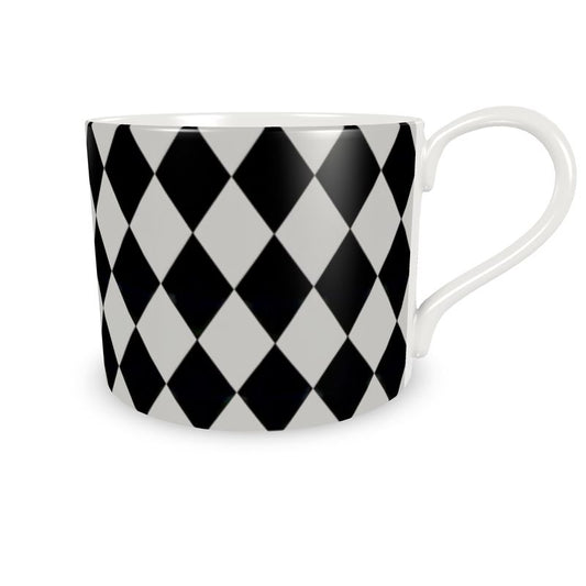 Elegant Black Harlequin Coffee Cup - Designer Fine Bone China Mug