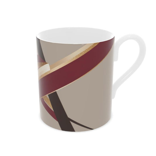 Elegant Taupe Ribbon Striped Mug - Fine Bone China Luxury