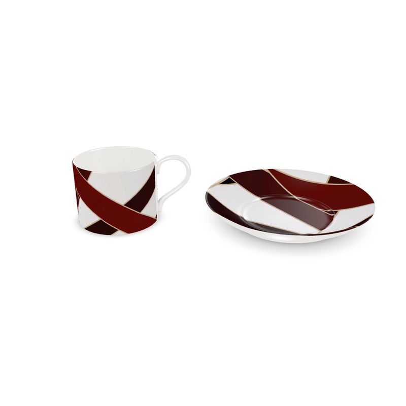 Elegant Monaco Burgandy Ribbon Fine Bone China Coffee Cup
