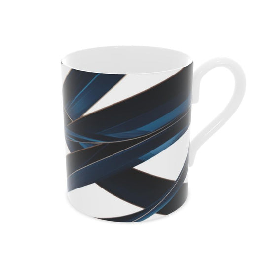 Elegant Fine Bone China Navy Ribbon Abstract Mug - Luxury Tea Cup