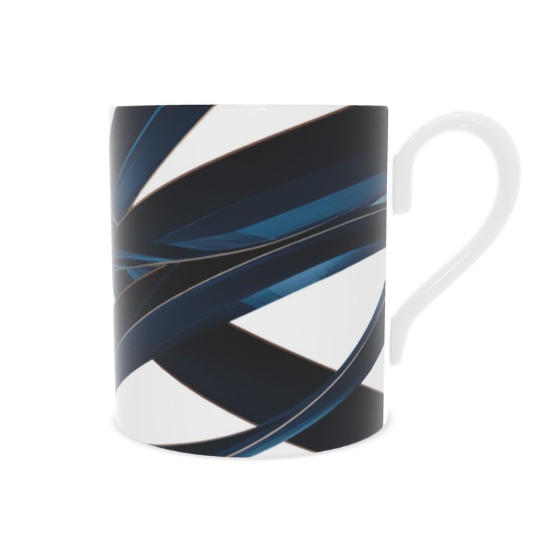 Elegant Fine Bone China Navy Ribbon Abstract Mug - Luxury Tea Cup