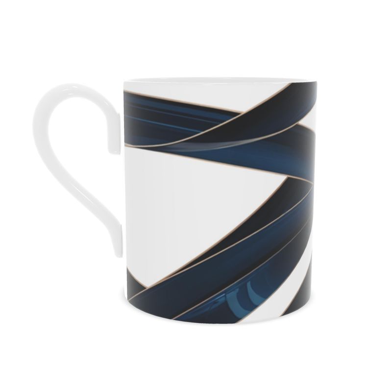 Elegant Fine Bone China Navy Ribbon Abstract Mug - Luxury Tea Cup