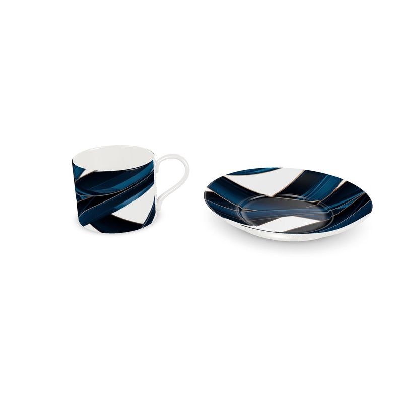 Designer Navy Ribbon Coffee Cup - Monaco Bone China