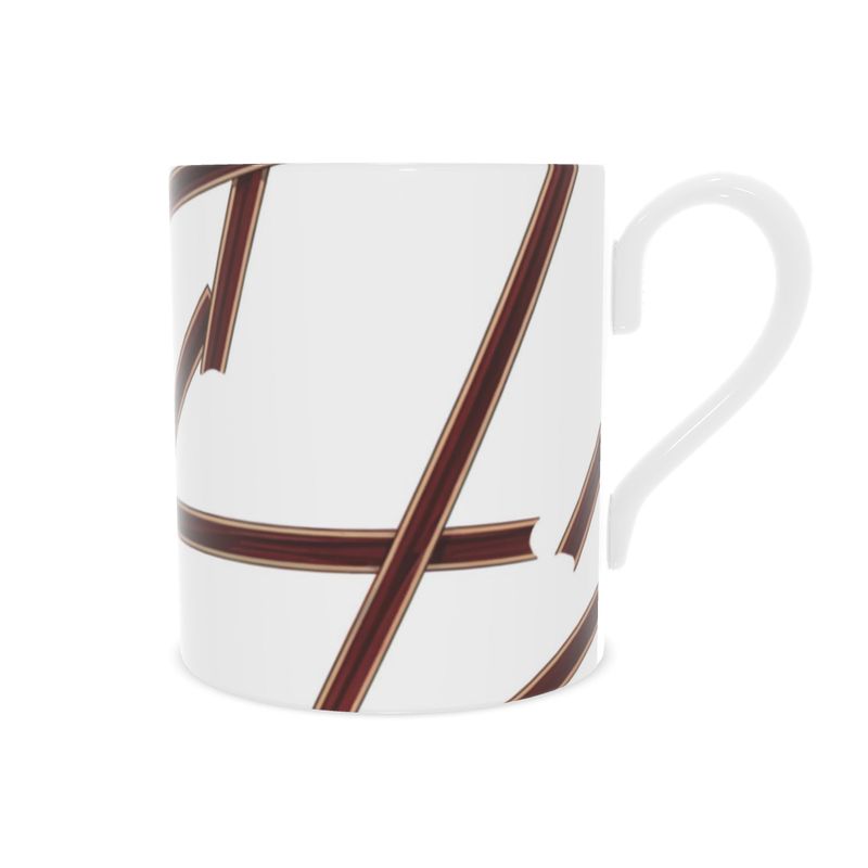 Fine Bone China Mug with Stunning Burgandy and Gold Geometric Details