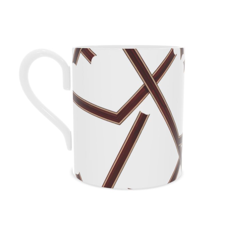 Fine Bone China Mug with Stunning Burgandy and Gold Geometric Details