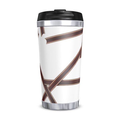 Elegant Designer Travel Mug in Monaco Burgandy and Gold - Unique Coffee Cup