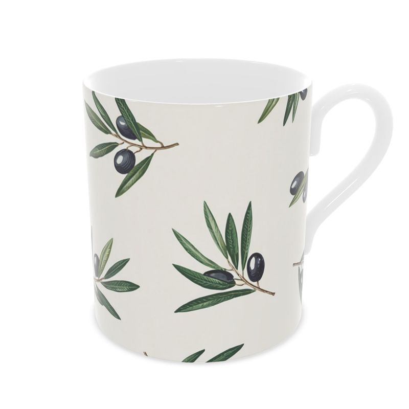 Luxury Olive Pattern Mug - Mediterranean Style Fine Bone China