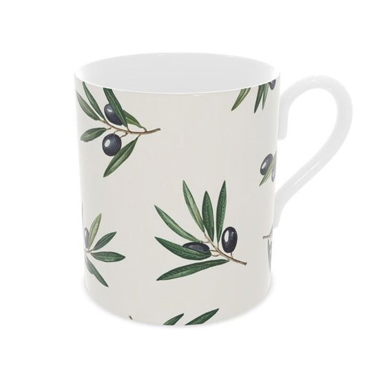 Luxury Olive Pattern Mug - Mediterranean Style Fine Bone China