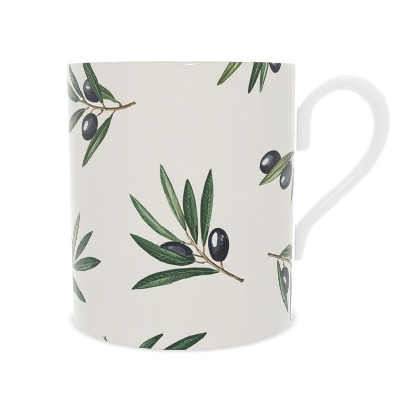 Luxury Olive Pattern Mug - Mediterranean Style Fine Bone China