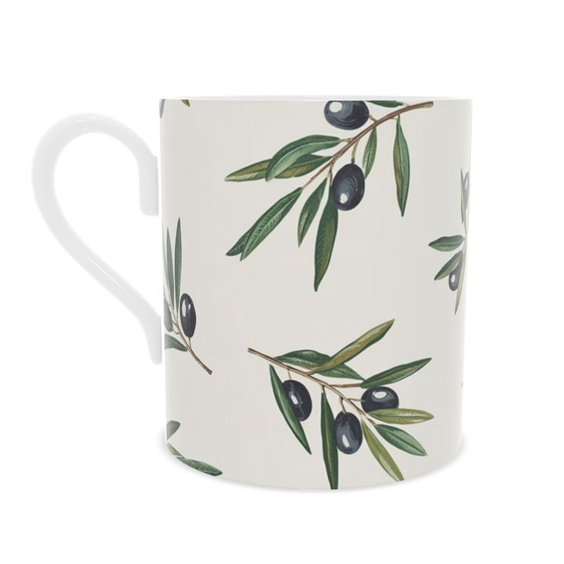 Luxury Olive Pattern Mug - Mediterranean Style Fine Bone China