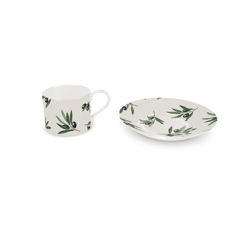 Elegant Luxury Mediterranean Olive Design Fine Bone China Coffee Cup and Saucer Set