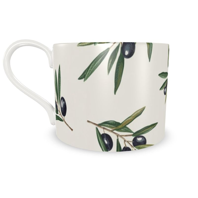 Elegant Luxury Mediterranean Olive Design Fine Bone China Coffee Cup and Saucer Set
