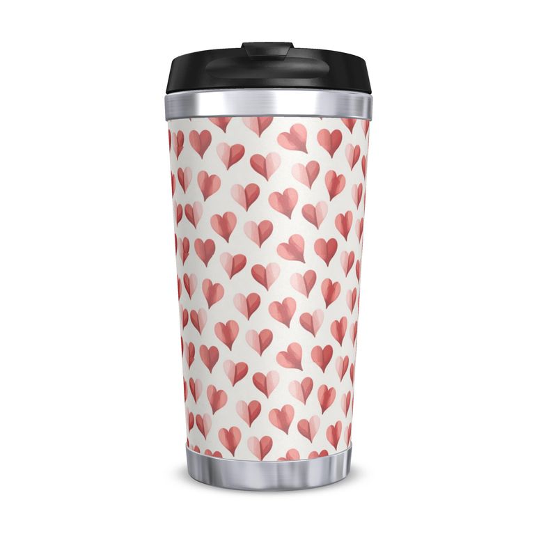 Unique Multicoloured Hearts Travel Mug - Stylish Gift for Travelers