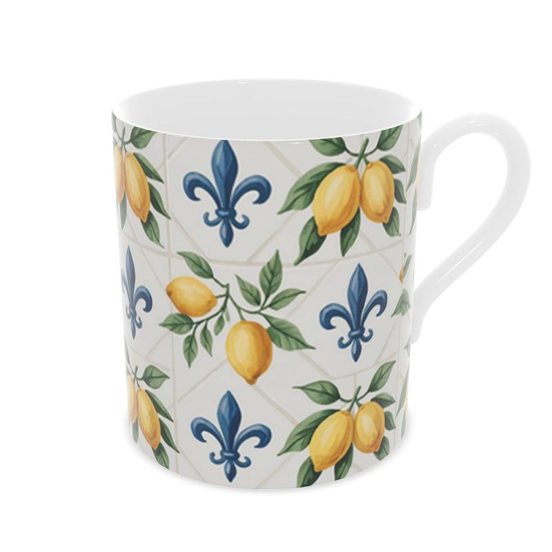 Lemon Patterned Fine Bone China Mug - Mediterranean-Inspired Drinkware