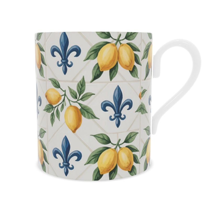 Lemon Patterned Fine Bone China Mug - Mediterranean-Inspired Drinkware