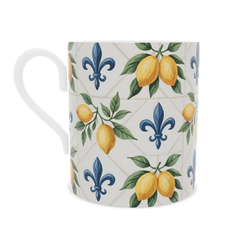 Lemon Patterned Fine Bone China Mug - Mediterranean-Inspired Drinkware