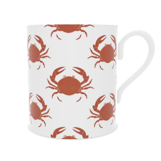 Coastal Inspired Crab Design Bone China Coffee Mug - Ocean Beach Kitchen Decor