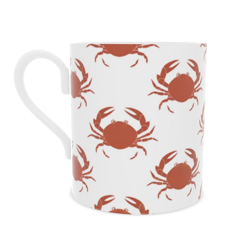 Coastal Inspired Crab Design Bone China Coffee Mug - Ocean Beach Kitchen Decor