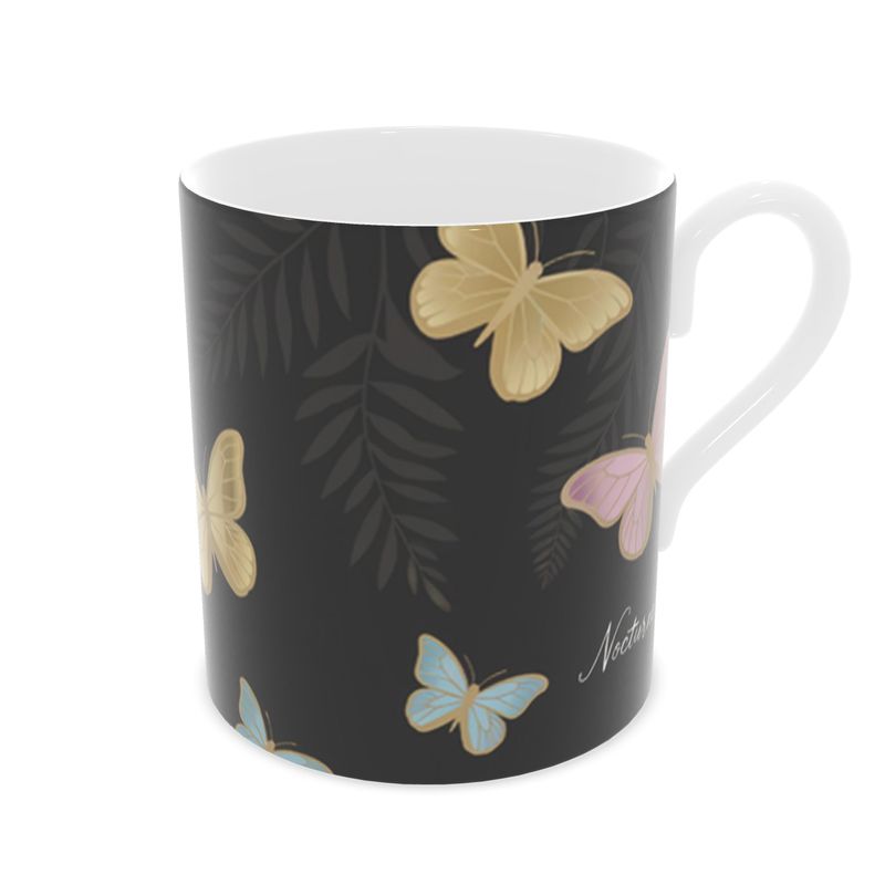 Designer Fine Bone China Mug with Black Butterfly Decal - Luxury Drinkware
