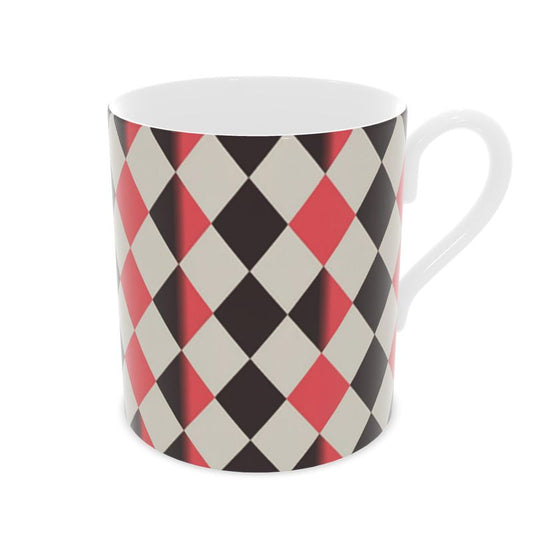 Unique Designer Harlequin Mug in Black & Red Fine Bone China - Gift Idea