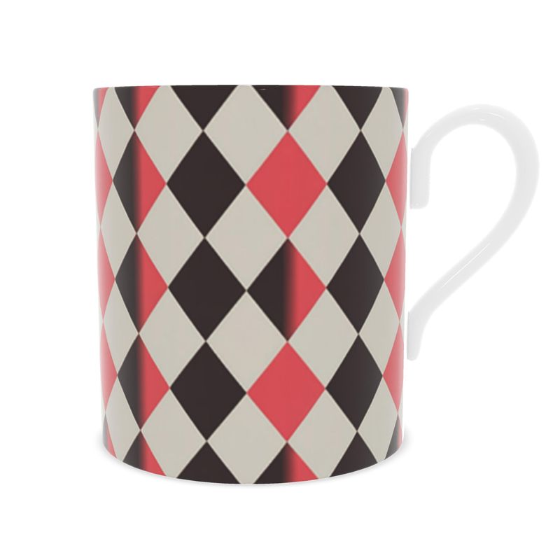 Unique Designer Harlequin Mug in Black & Red Fine Bone China - Gift Idea