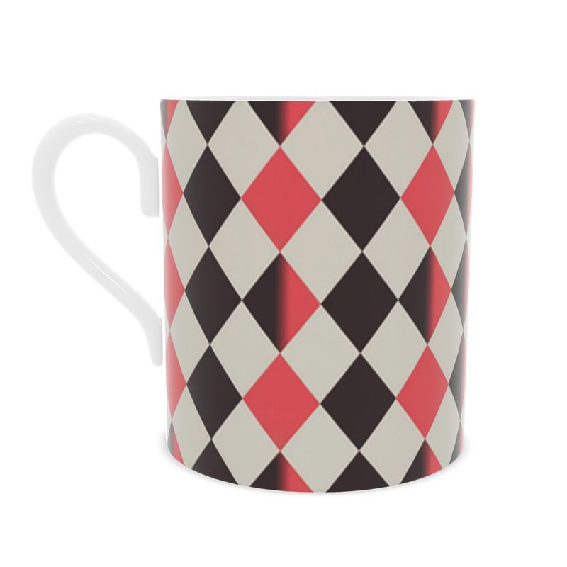 Unique Designer Harlequin Mug in Black & Red Fine Bone China - Gift Idea