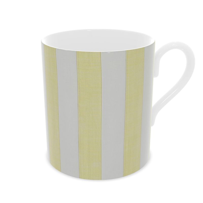Chic Yellow and White Striped Mug - Elegant Fine Bone China Cup