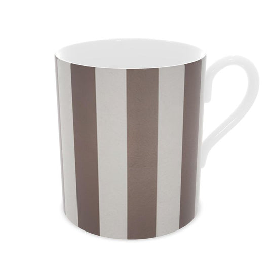 Elegant Taupe and White Striped Fine Bone China Mug