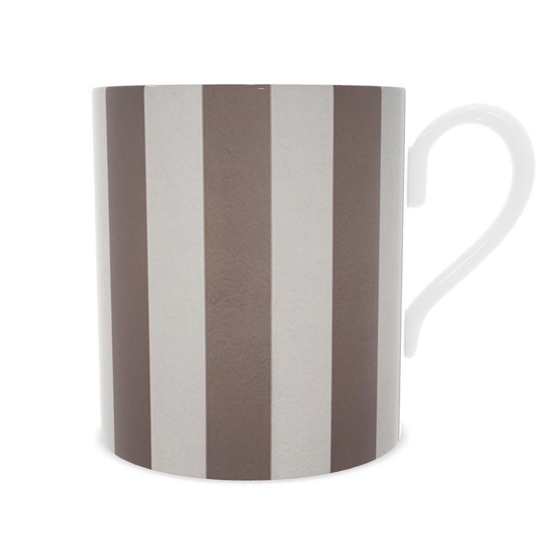 Elegant Taupe and White Striped Fine Bone China Mug