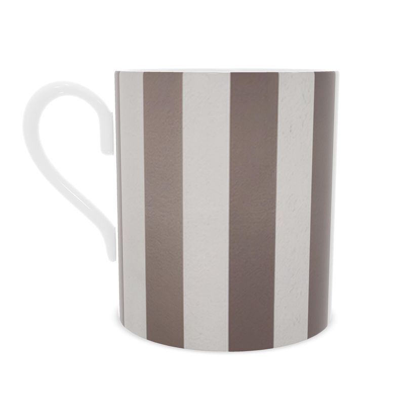 Elegant Taupe and White Striped Fine Bone China Mug
