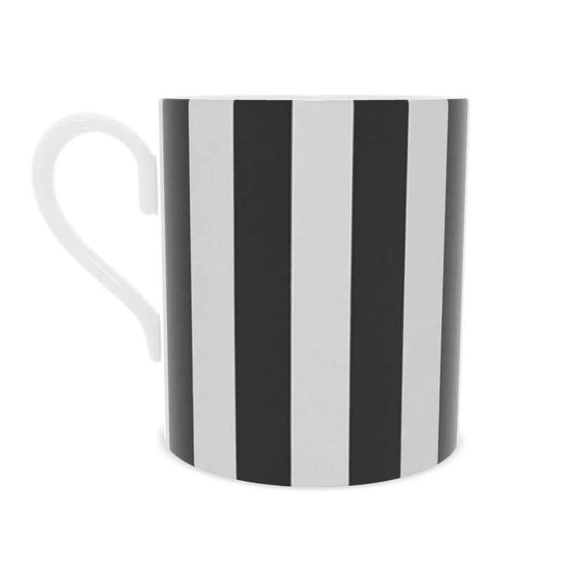 Modern Monochrome Fine Bone China Mug with Stripes Pattern