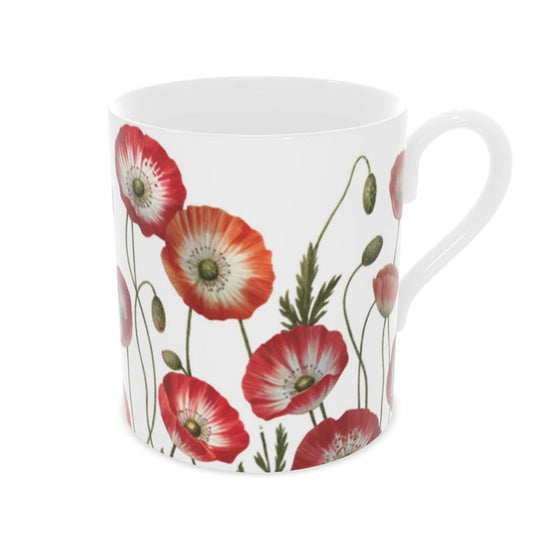 Elegant Red Floral Fine Bone China Mug