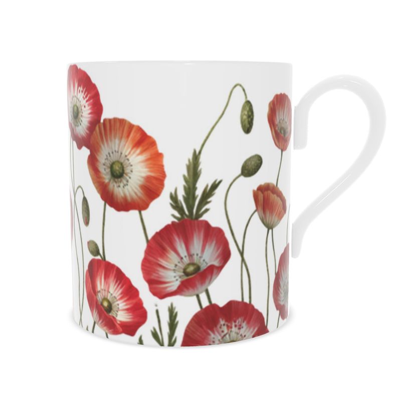 Elegant Red Floral Fine Bone China Mug