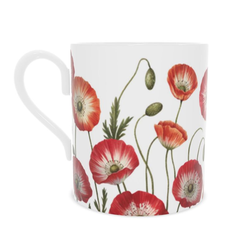 Elegant Red Floral Fine Bone China Mug