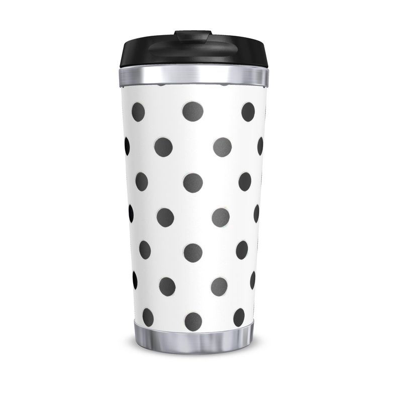 Chic Monochrome Travel Mug with Spots Pattern - Unique Gift Idea