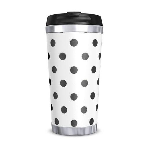 Chic Monochrome Travel Mug with Spots Pattern - Unique Gift Idea