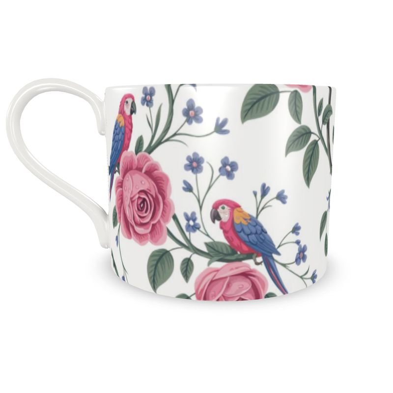 Elegant Exotic Bird and Flower Fine Bone China Coffee Mug - Unique Home Decor