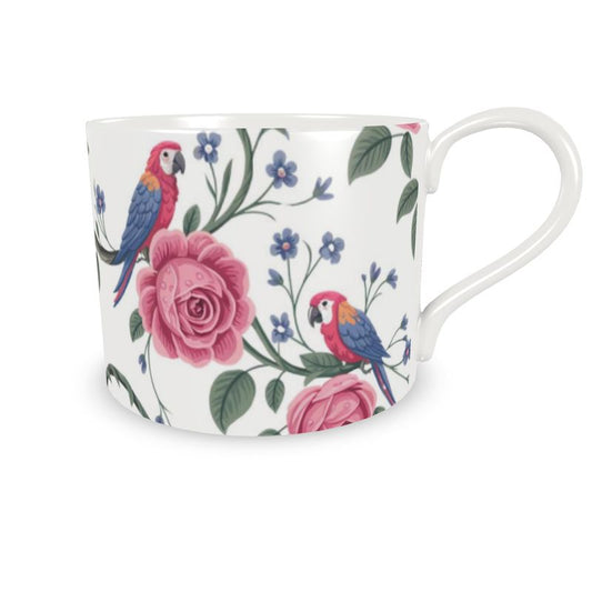 Elegant Exotic Bird and Flower Fine Bone China Coffee Mug - Unique Home Decor