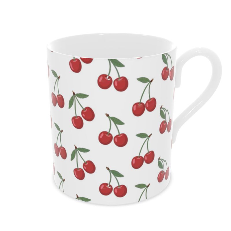 Elegant Cherry Motif Fine Bone China Cup, Mediterranean Style