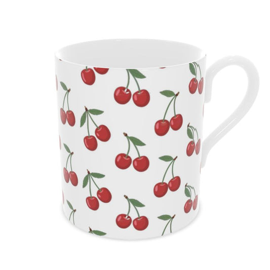 Elegant Cherry Motif Fine Bone China Cup, Mediterranean Style