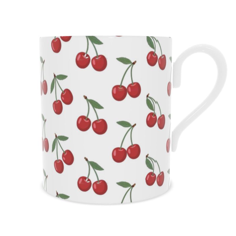 Elegant Cherry Motif Fine Bone China Cup, Mediterranean Style