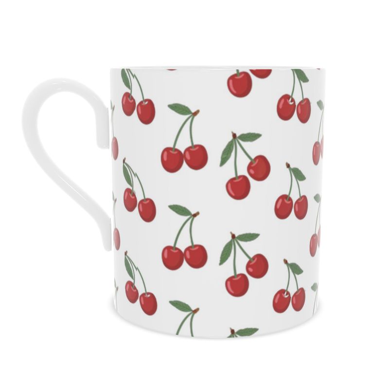 Elegant Cherry Motif Fine Bone China Cup, Mediterranean Style