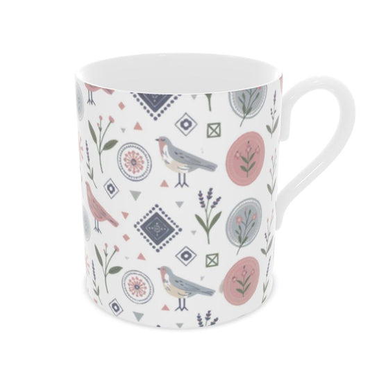 Charming Bird Design Bone China Mug - Vintage Mug