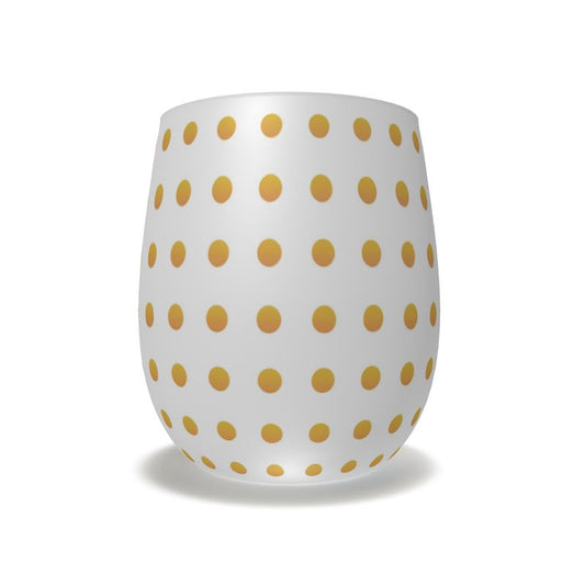 Crystal Water Glass with Yellow Pastel Polka Dots - Hand Blown Glass Art