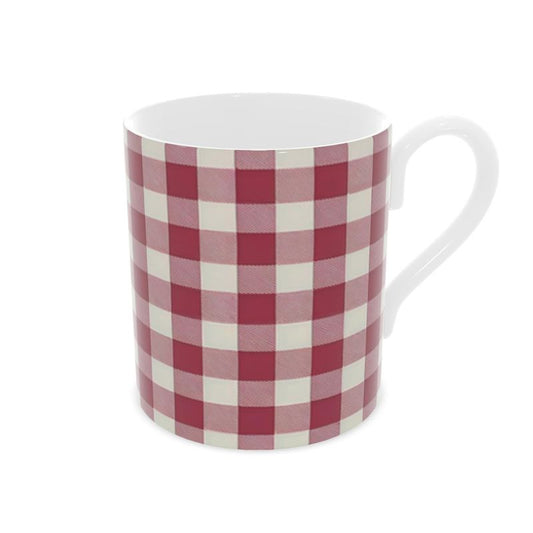 Retro Red Gingham Mug - Vintage Bone China Tea Cup
